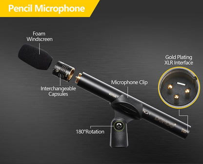 Wired Condenser Microphone Set 1 Mic 3 Capsule Recording Kit