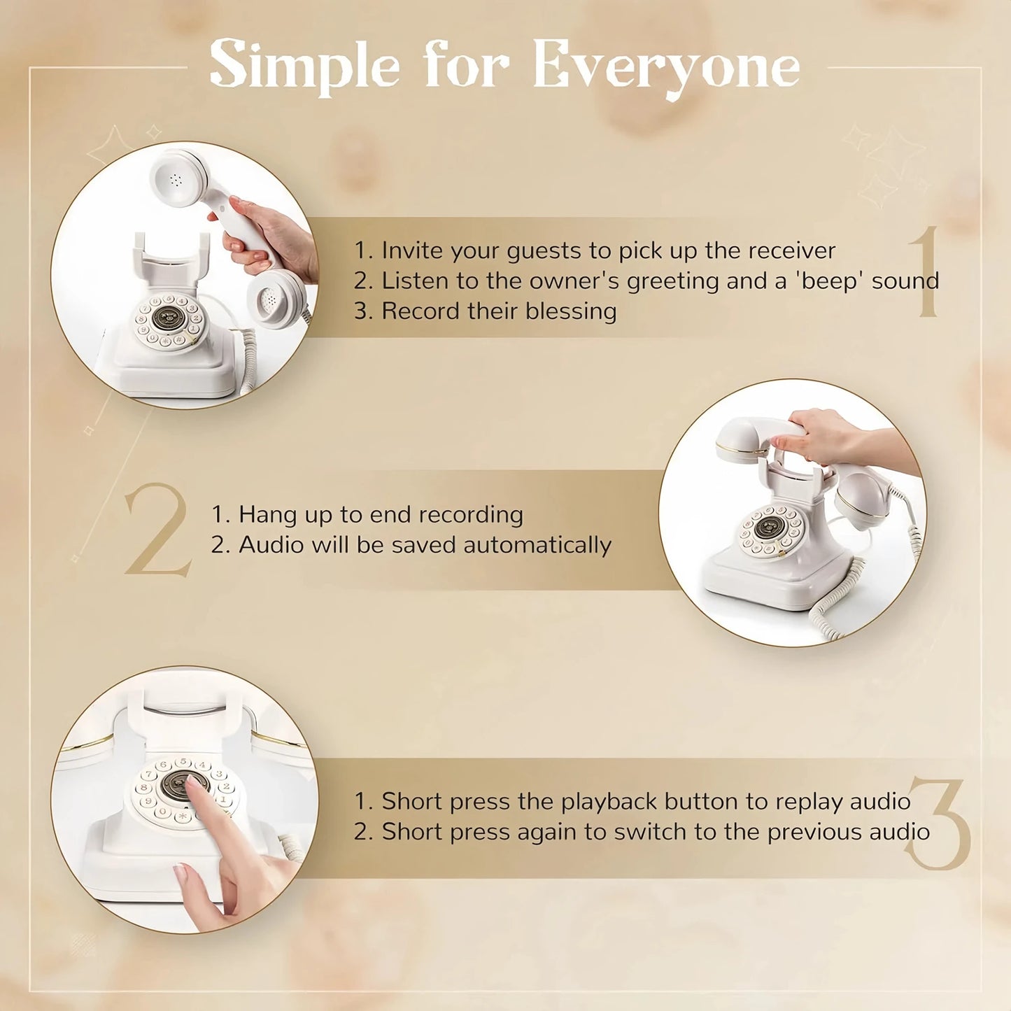 White Vintage Audio Guestbook Phone for Parties and Events