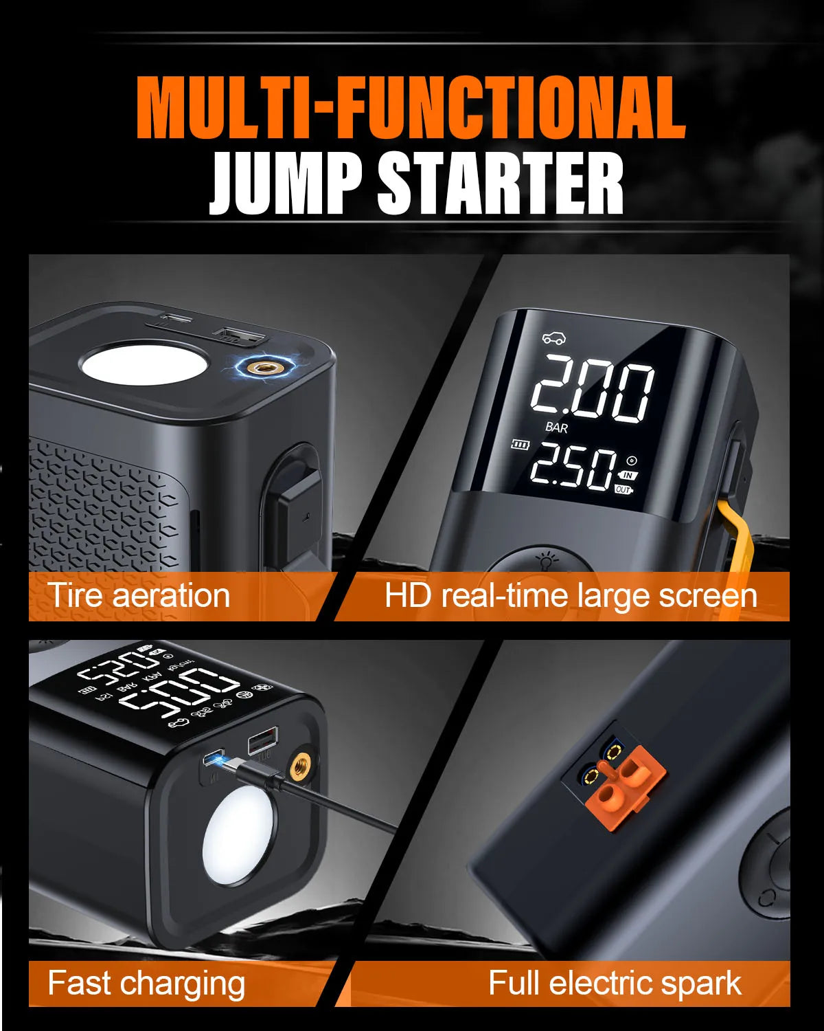 6000A Car Jump Starter with 150PSI Air Compressor