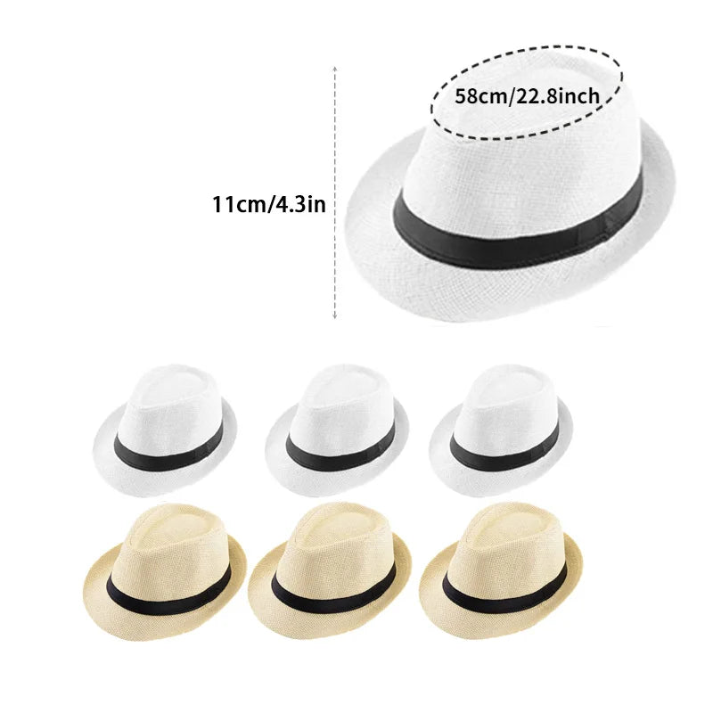 Unisex Straw Hats White Beige Party Set