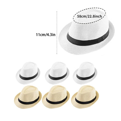 Unisex Straw Hats White Beige Party Set