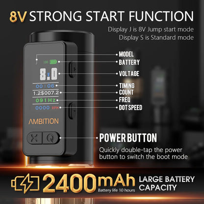 Professional Black Tattoo Pen Kit Rechargeable LCD Display