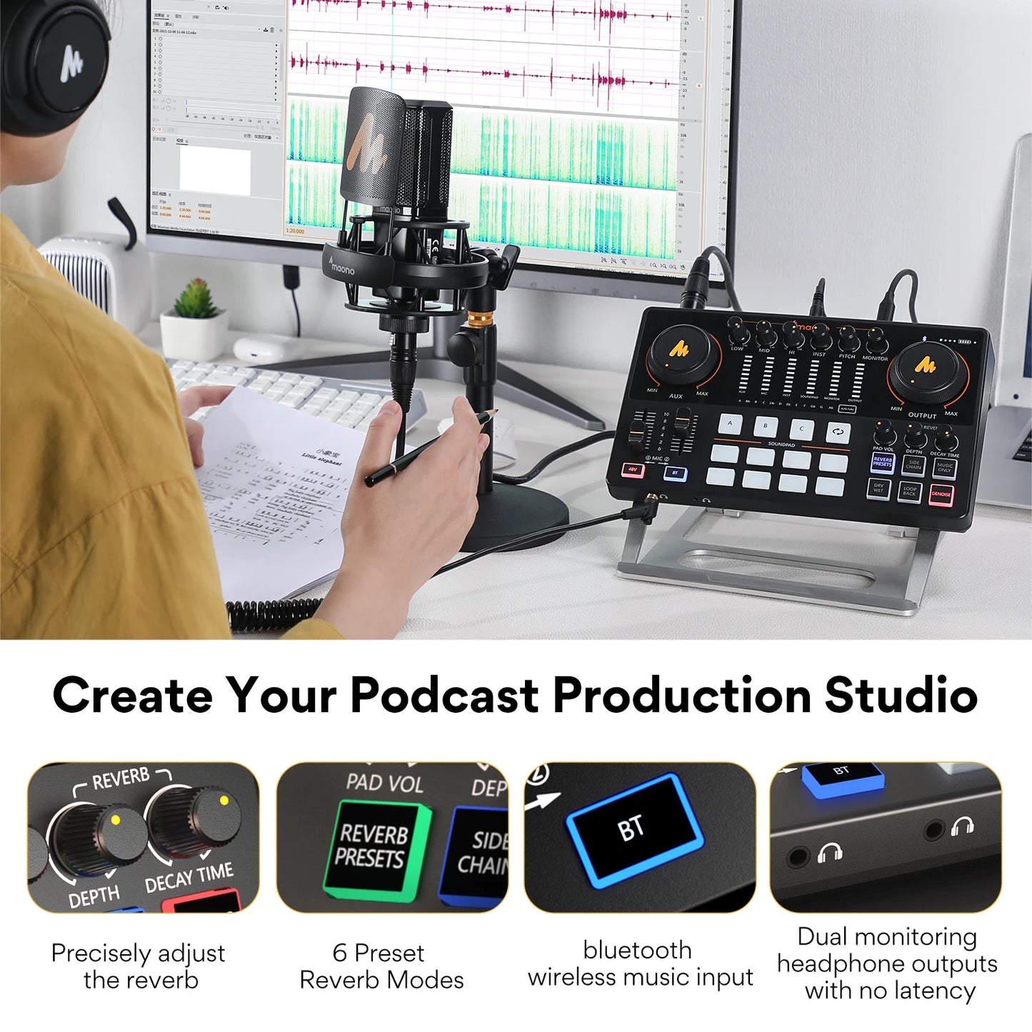 Portable Audio Interface & DJ Mixer with Sound Effects