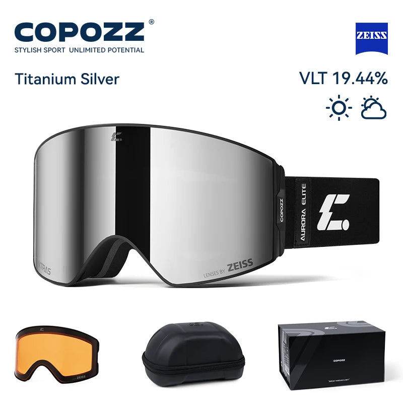 Anti-Fog Ski Goggles Magnetic Lens UV400 Snow Glasses Silver