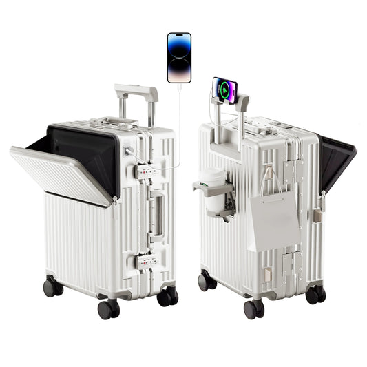 White 20" Lightweight Travel Suitcase with Aluminium Frame