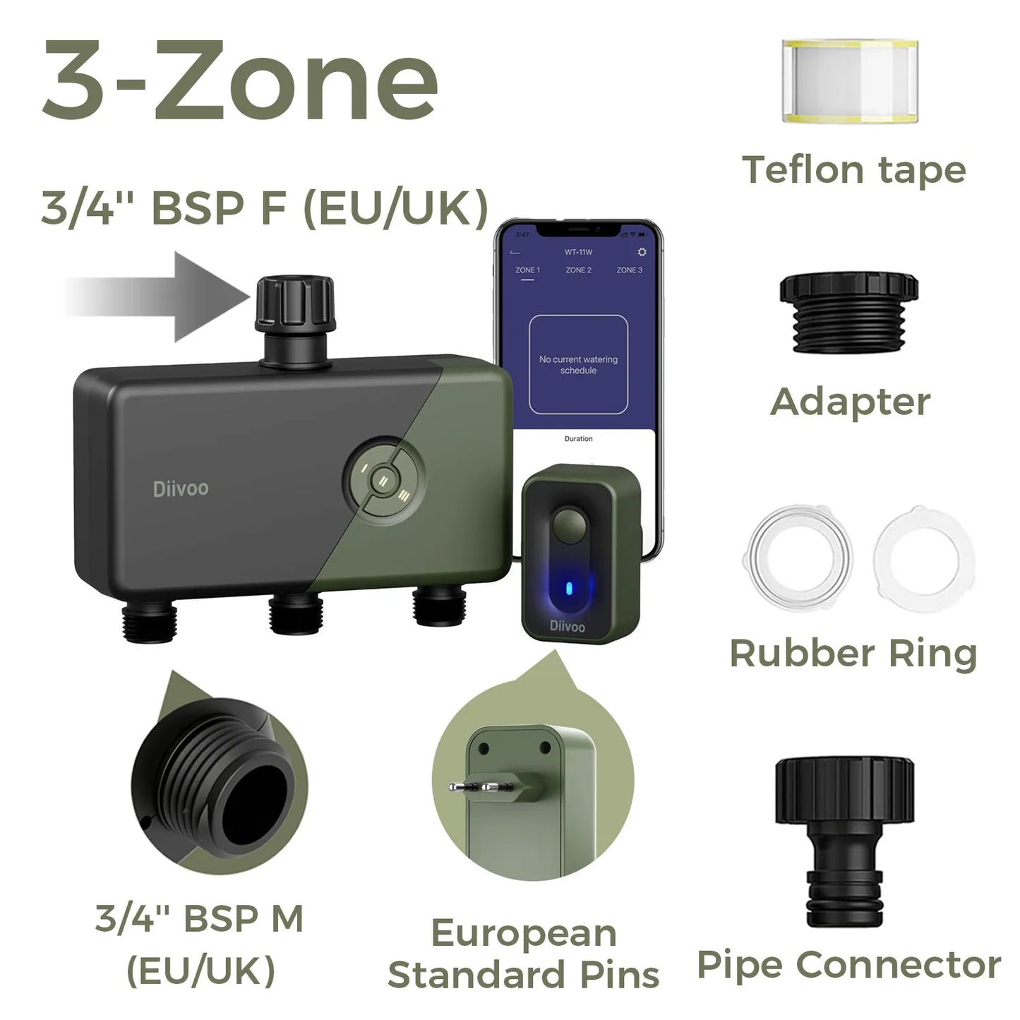 3-Zone BSP WiFi Sprinkler Controller for Garden Irrigation