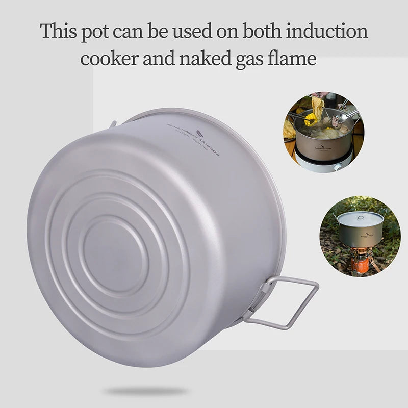 5L Titanium Camping Pot with Lid and Folding Handles