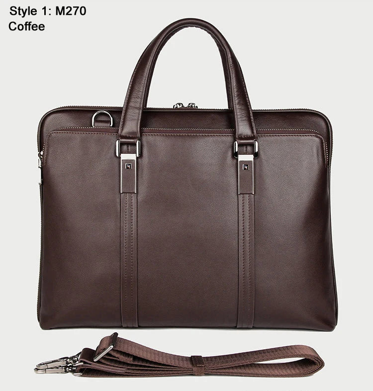 Mens Leather Business Laptop Bag 15.6" Coffee