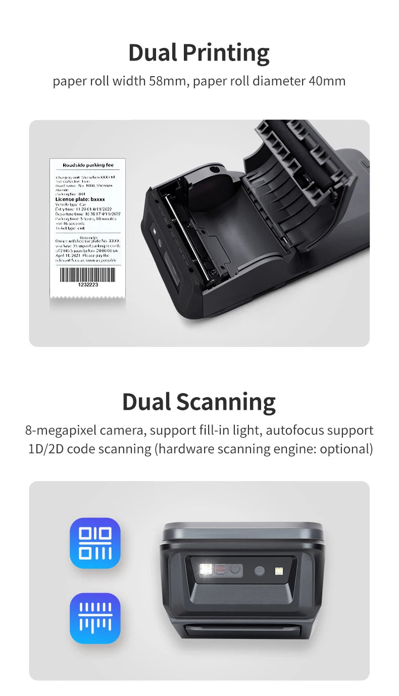 Portable POS Terminal with Barcode Scanner Printer