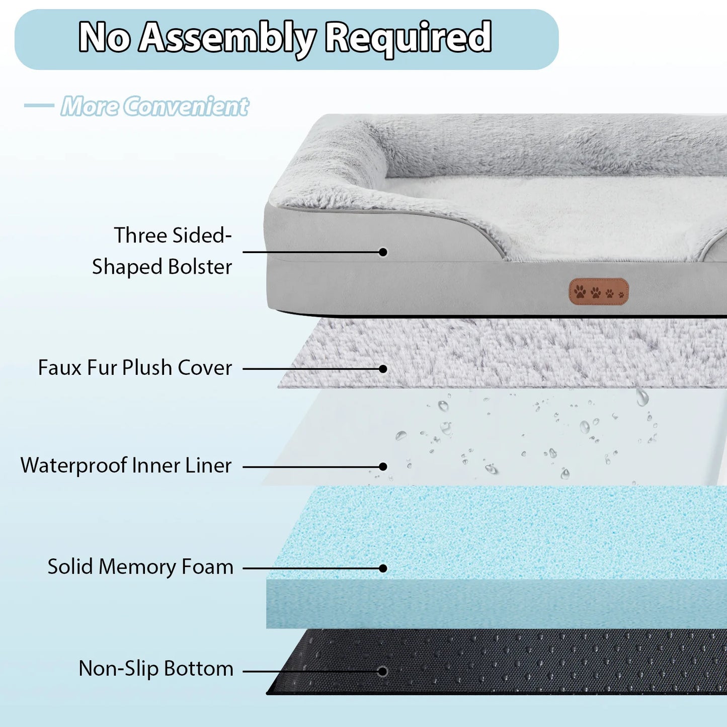 Orthopedic Memory Foam Dog Bed with Removable Armrest