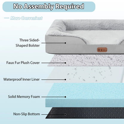 Orthopedic Memory Foam Dog Bed with Removable Armrest