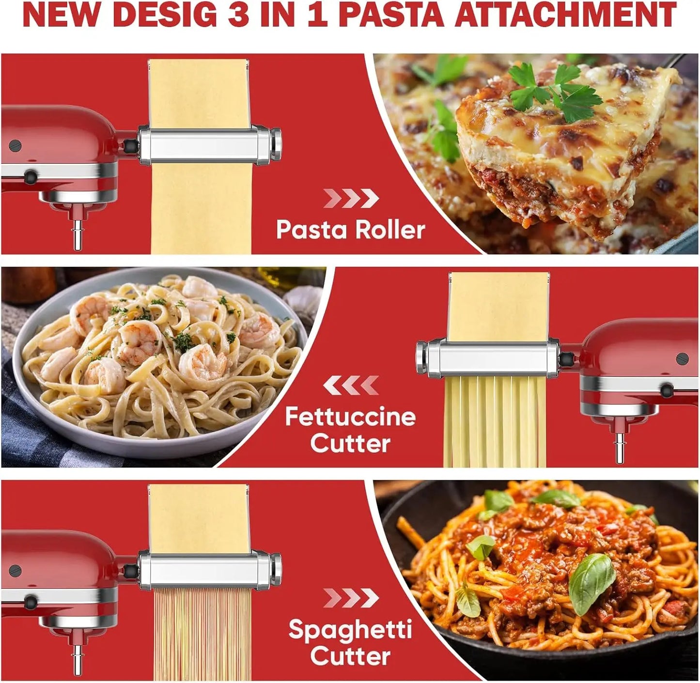 3in1 Metal Pasta Maker Attachment for Stand Mixer