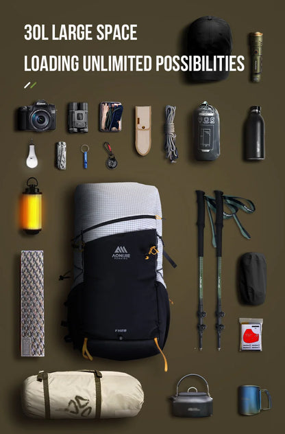 White 30L Lightweight Waterproof Hiking Backpack for Outdoor Adventures