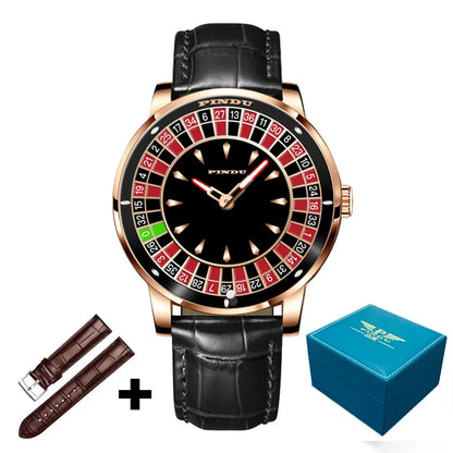Self-Winding Mens Watch Roulette Dial Stainless Black