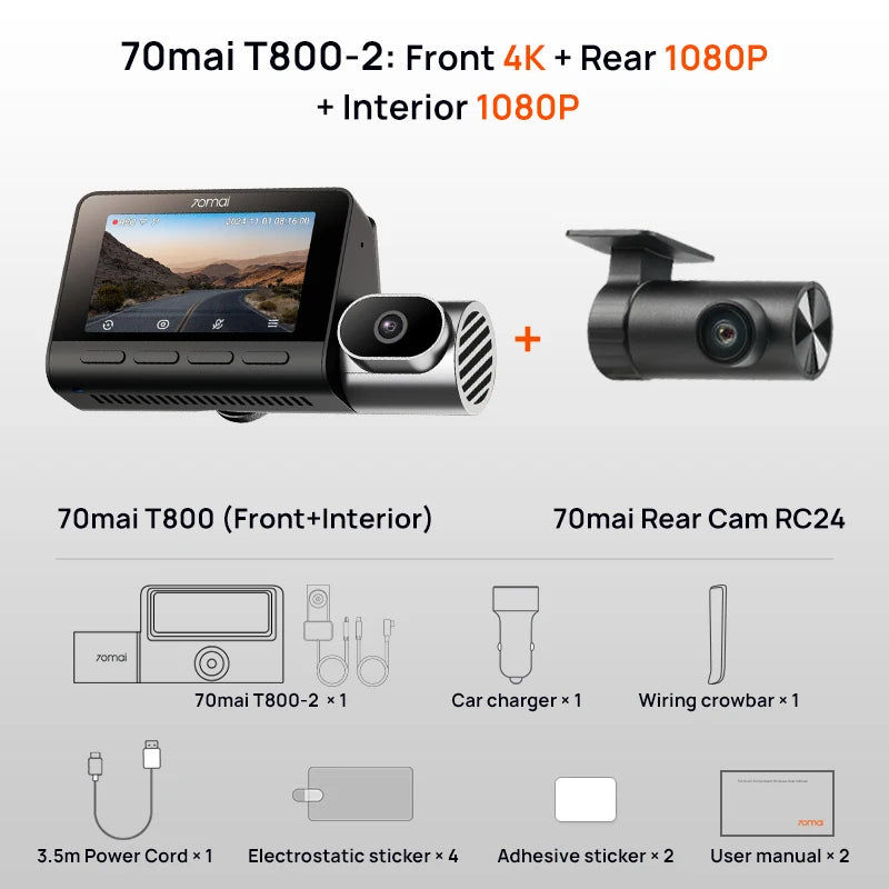 4K 3-Channel HDR Dash Cam 512GB GPS Parking Mode