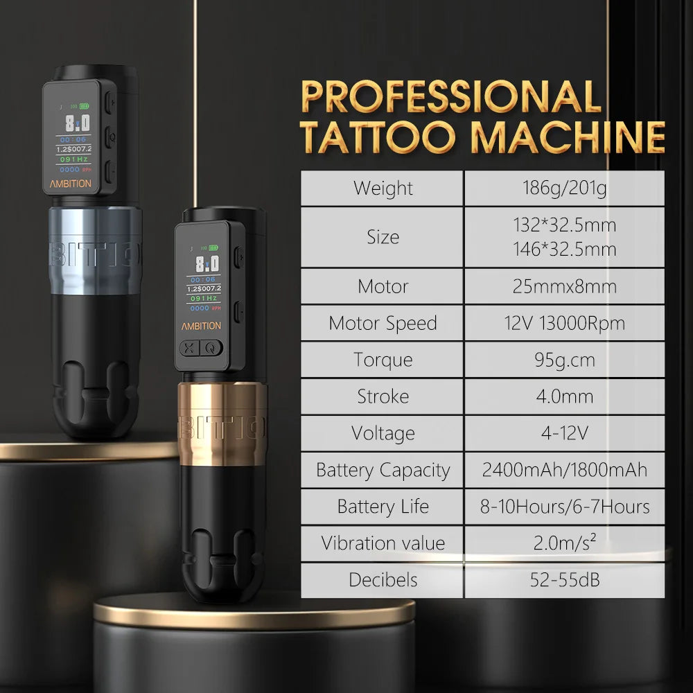 Rechargeable Black Tattoo Machine Pen with Smart LCD Screen