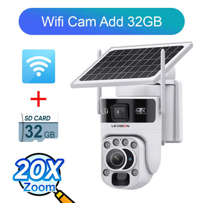 Outdoor WiFi Wireless Solar CCTV Camera 6K 12MP 20X Zoom White