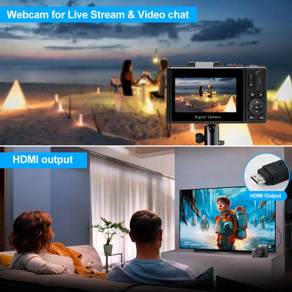 White 4K Camera Rotatable Screen with 128GB Memory