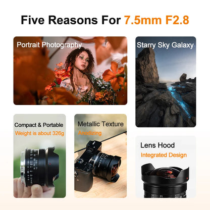 Compact 7.5mm F2.8 Manual Fisheye Lens for Canon RF