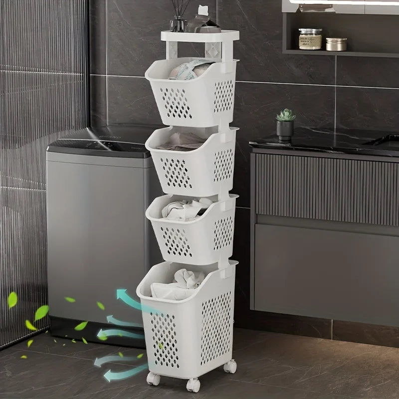 Multilayer Laundry Basket with Wheels for Home Storage