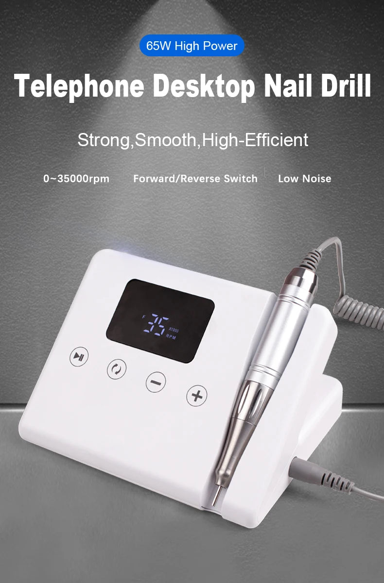 Portable 35000RPM Electric Nail File Machine White