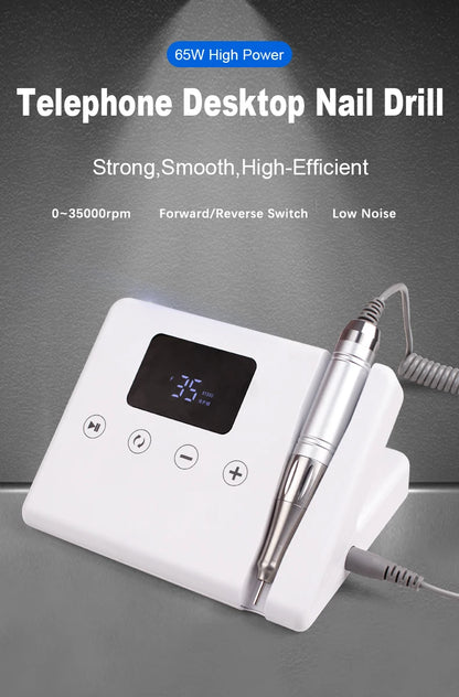 Portable 35000RPM Electric Nail File Machine White