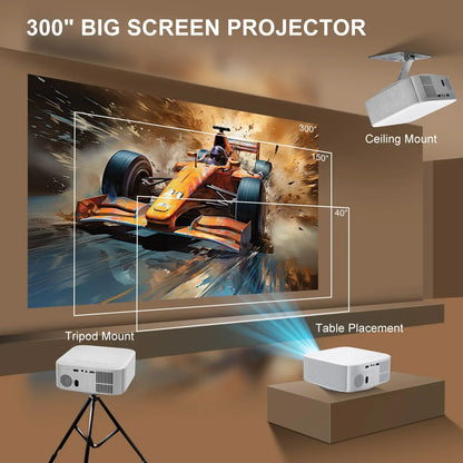 Smart 1080p 4K Projector with WiFi Bluetooth and Auto Focus