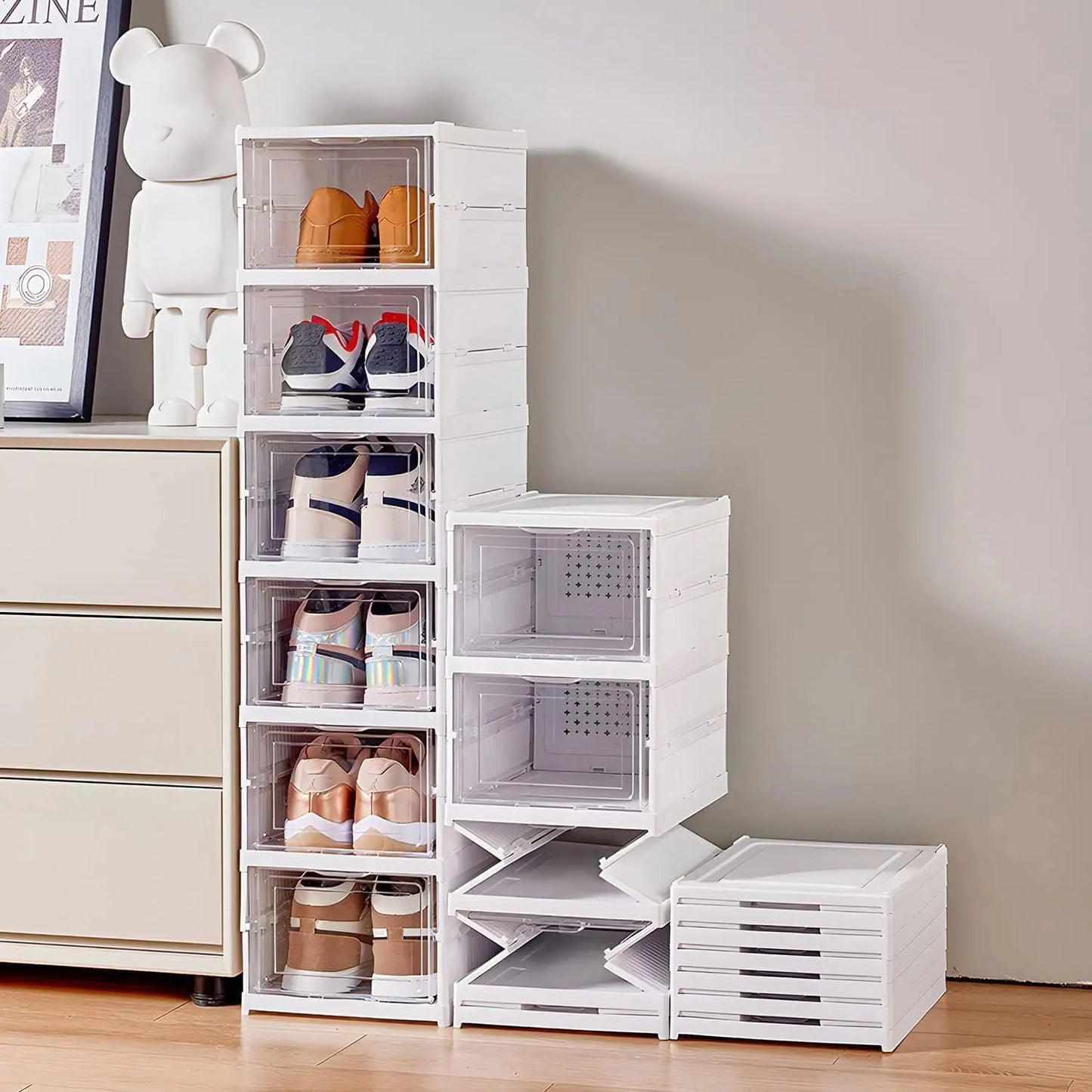 Foldable 6-Layer Shoe Cabinet with Transparent Front Panel