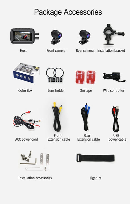 Waterproof Front Rear Moto DVR Camera 128GB
