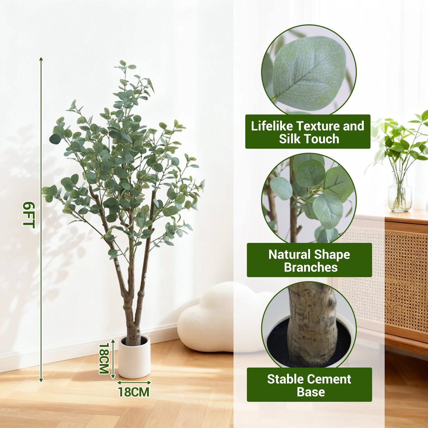 Faux Eucalyptus Plant Low-Maintenance Home & Office Decor
