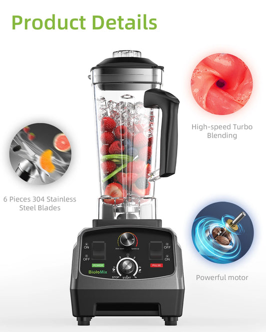 High Power 3HP Kitchen Blender Titanium Grey 2L