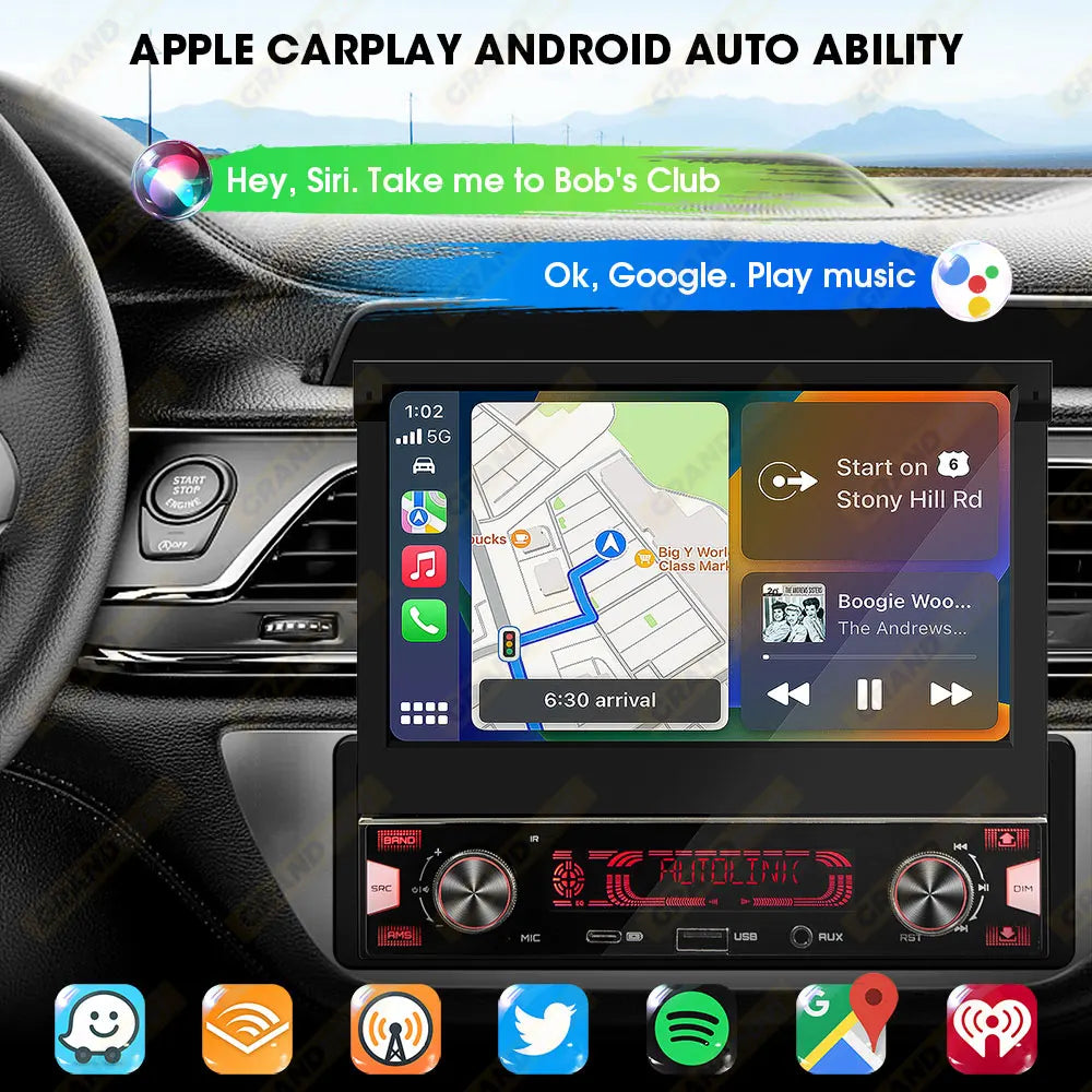 7-Inch Retractable Car Stereo with Wireless CarPlay