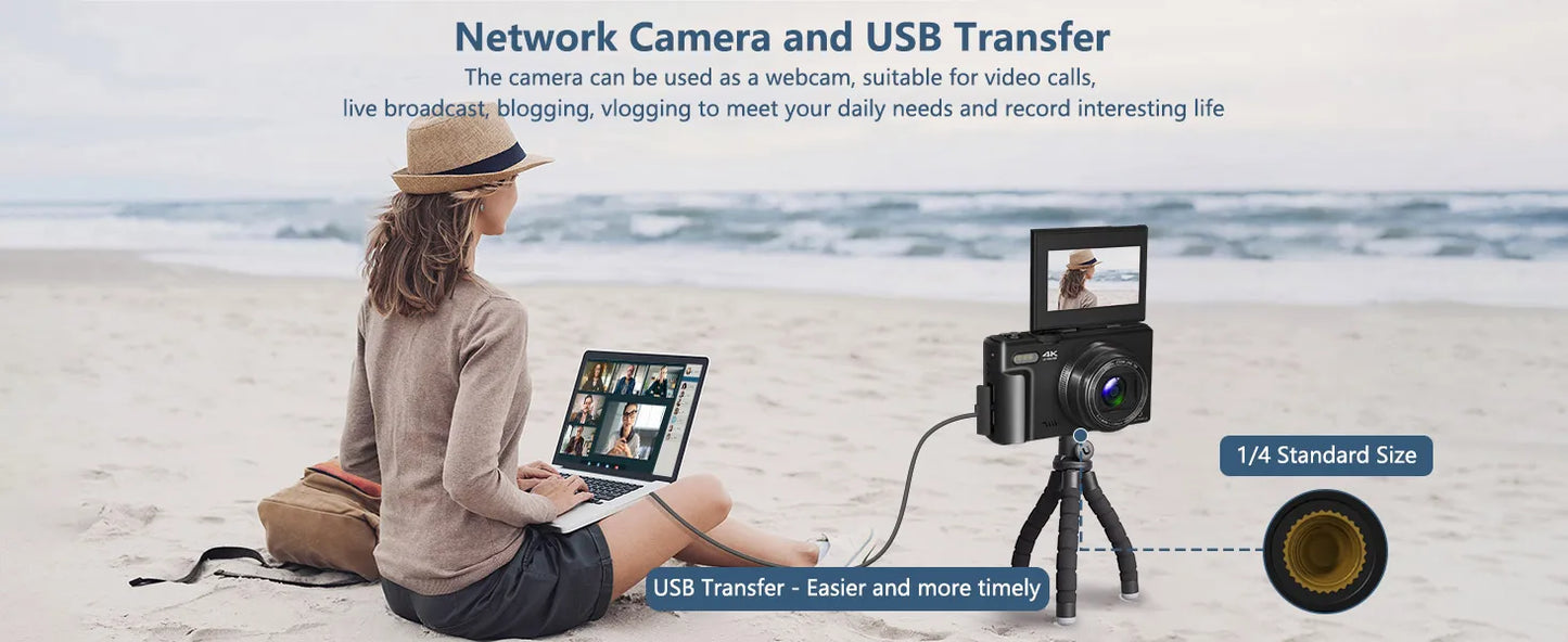 Black 4K Vlog Camera 180 Flip Screen 64GB