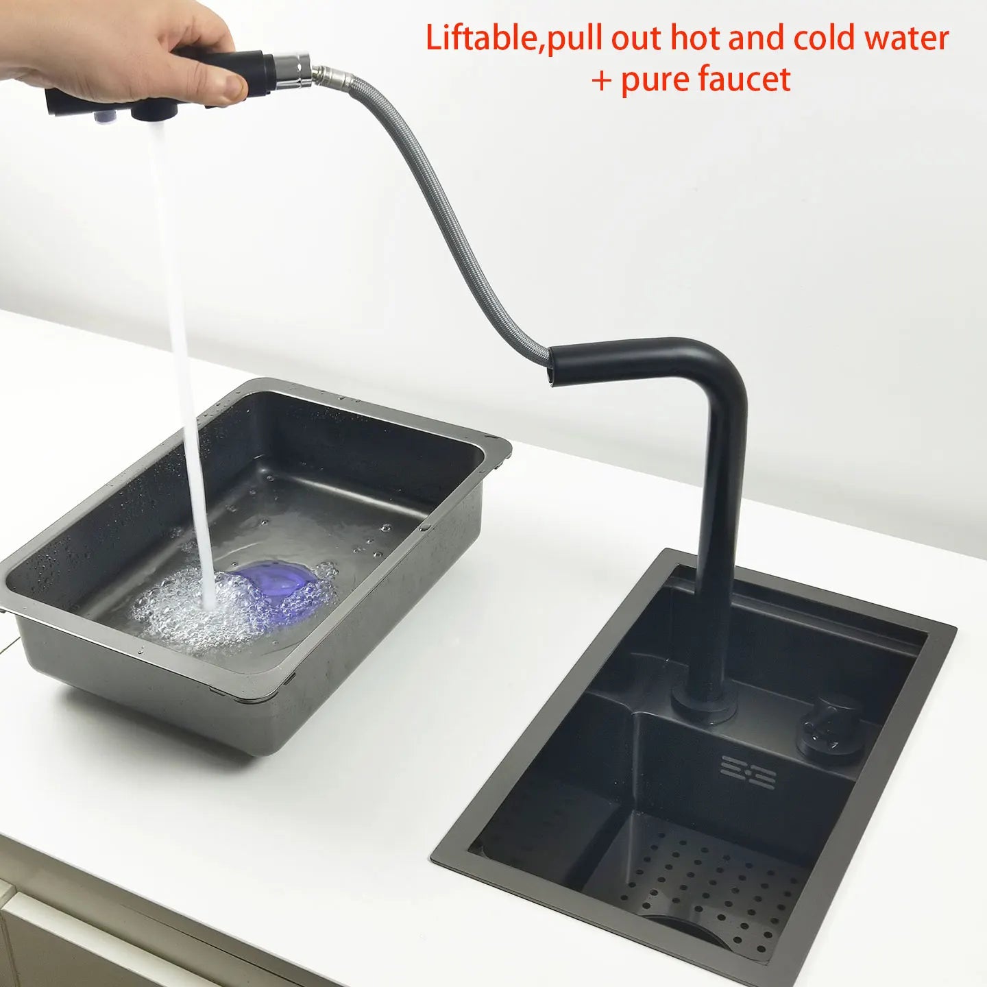 40cm Matte Black Mini Bar Sink with Cup Washer