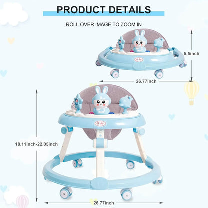 Foldable Musical Baby Walker 6 Wheel Adjustable