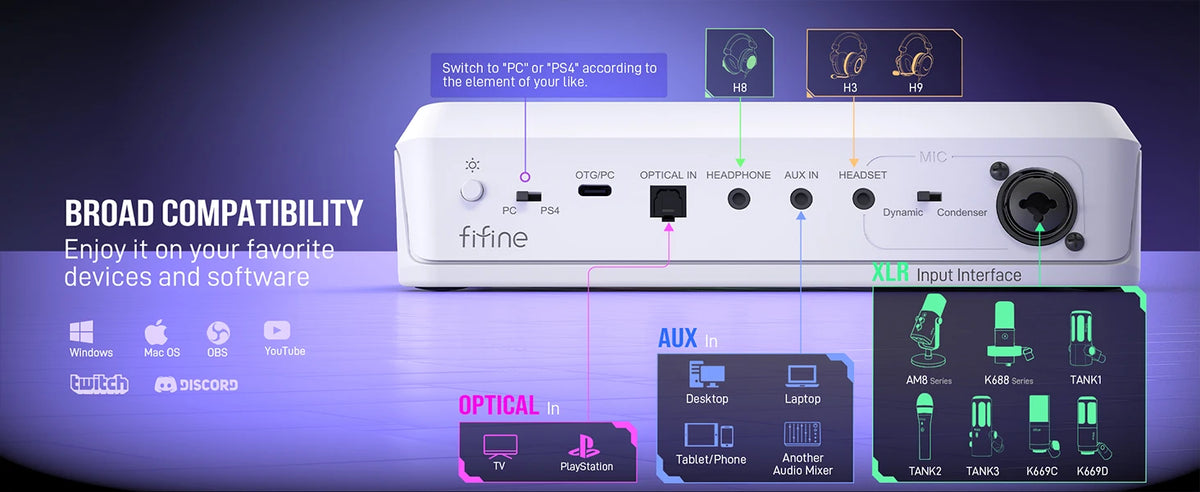 RGB Audio Mixer with Voice Changer for Gaming and Streaming