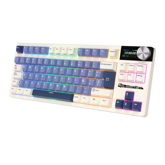 Rechargeable Mechanical Keyboard RGB Backlit TFT Screen White