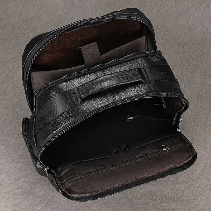 Large Capacity Leather Laptop Backpack with USB Charging
