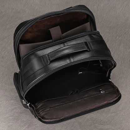Large Capacity Leather Laptop Backpack with USB Charging