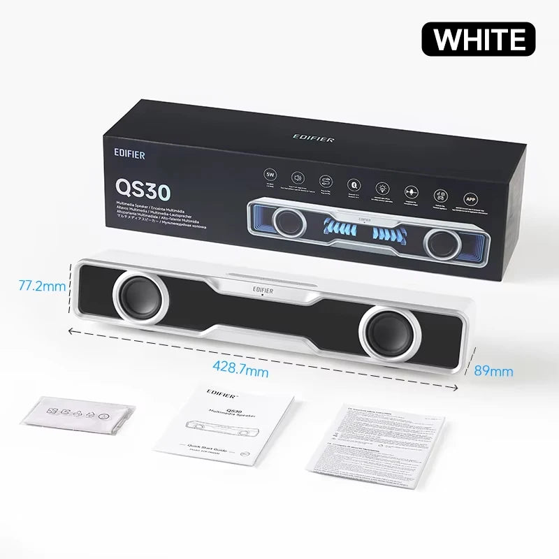 White Mini Computer Speakers Soundbar USB Bluetooth 5.4
