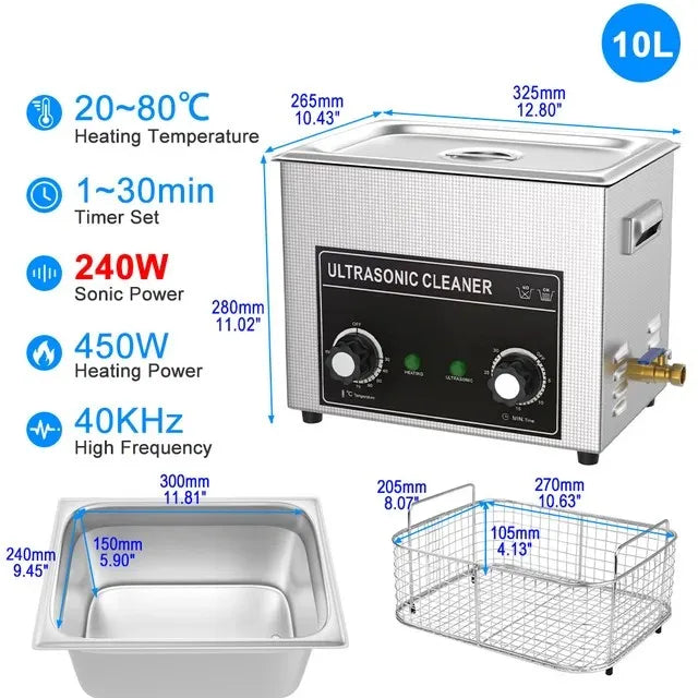 10L 240W Ultrasonic Dishwasher Small Portable Cleaning Washer