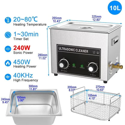 10L 240W Ultrasonic Dishwasher Small Portable Cleaning Washer