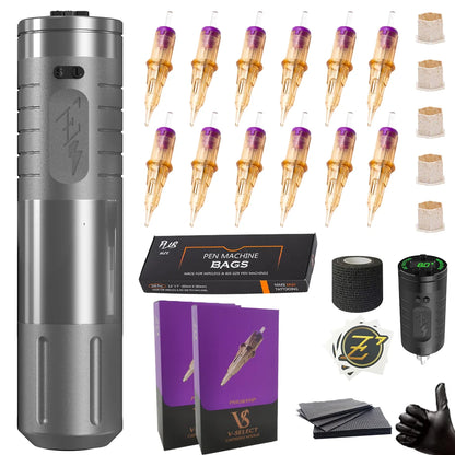 Cordless Tattoo Pen Kit Gray 40 Tattoo Needles