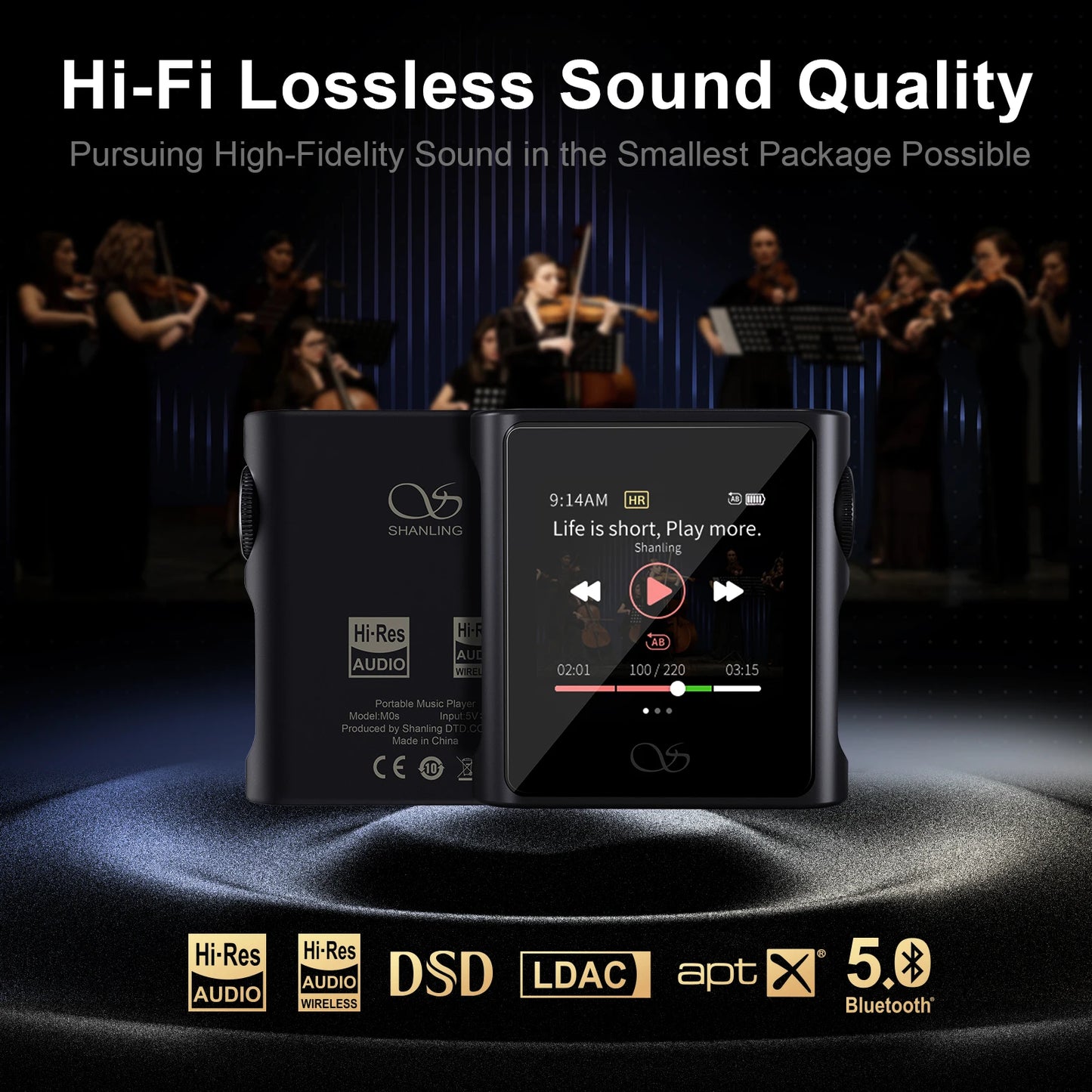 Portable Gray Hi Res Music Player with Bluetooth and DAC