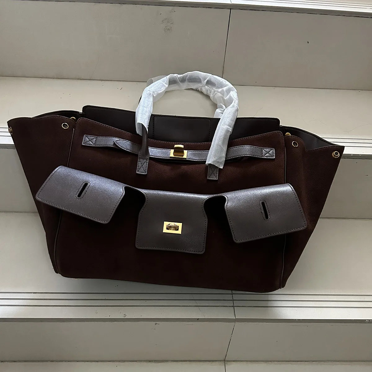 Neutral Leather Top Handle Bag Everyday Use