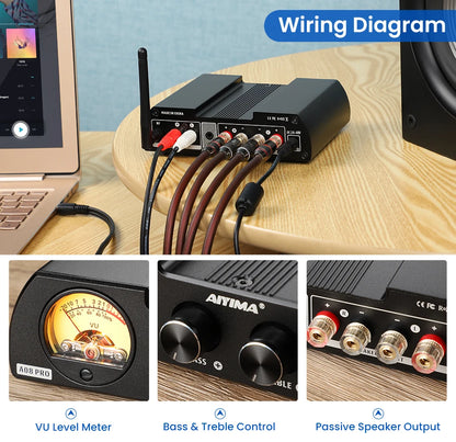 HiFi Digital Audio Amp 300W with VU Meter and 48V Plug