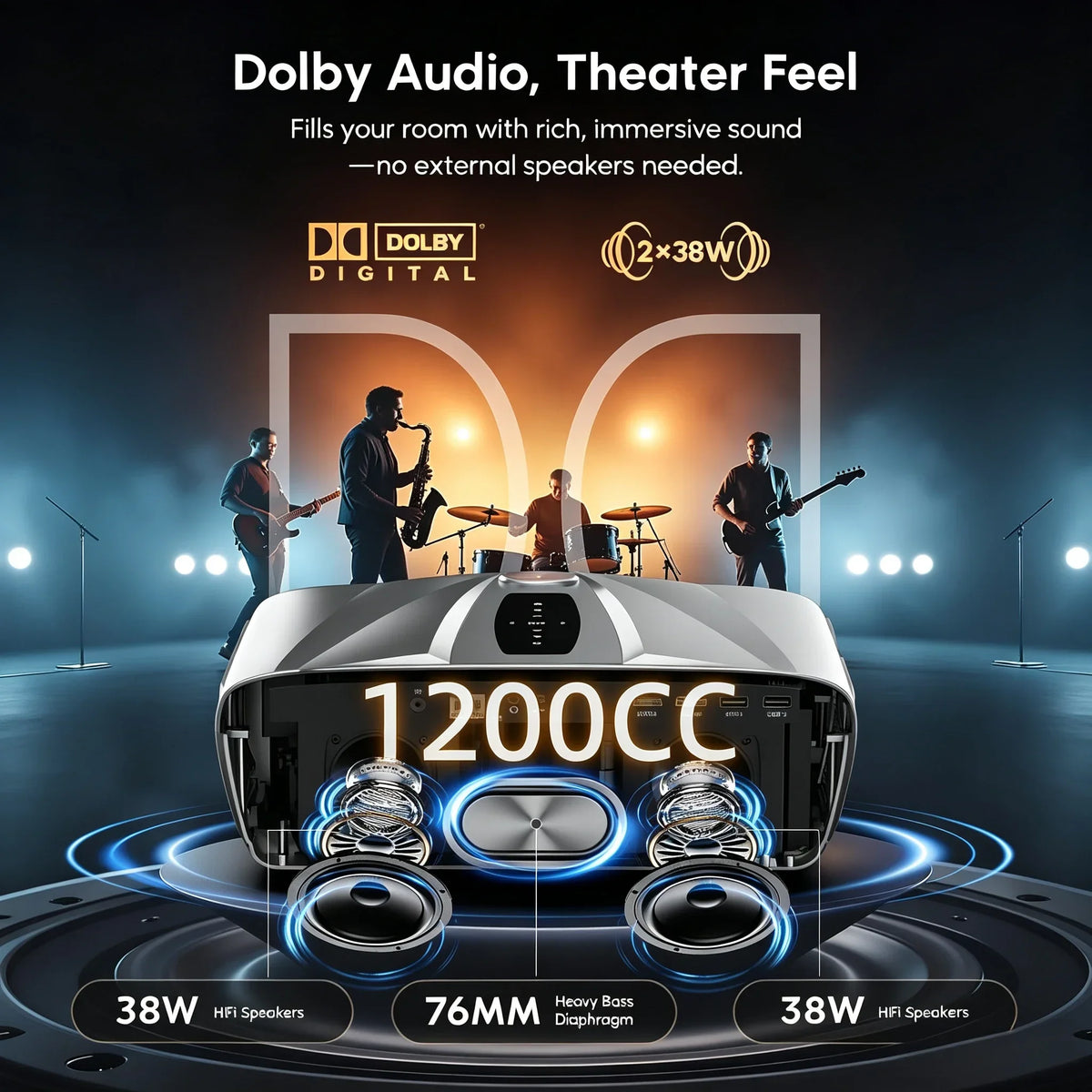 4K Supported 1080P Home Theater Projector with Bluetooth