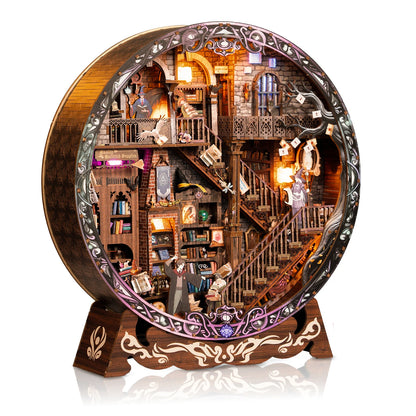 DIY Wooden Miniature Magic Library Dollhouse Kit with Furniture