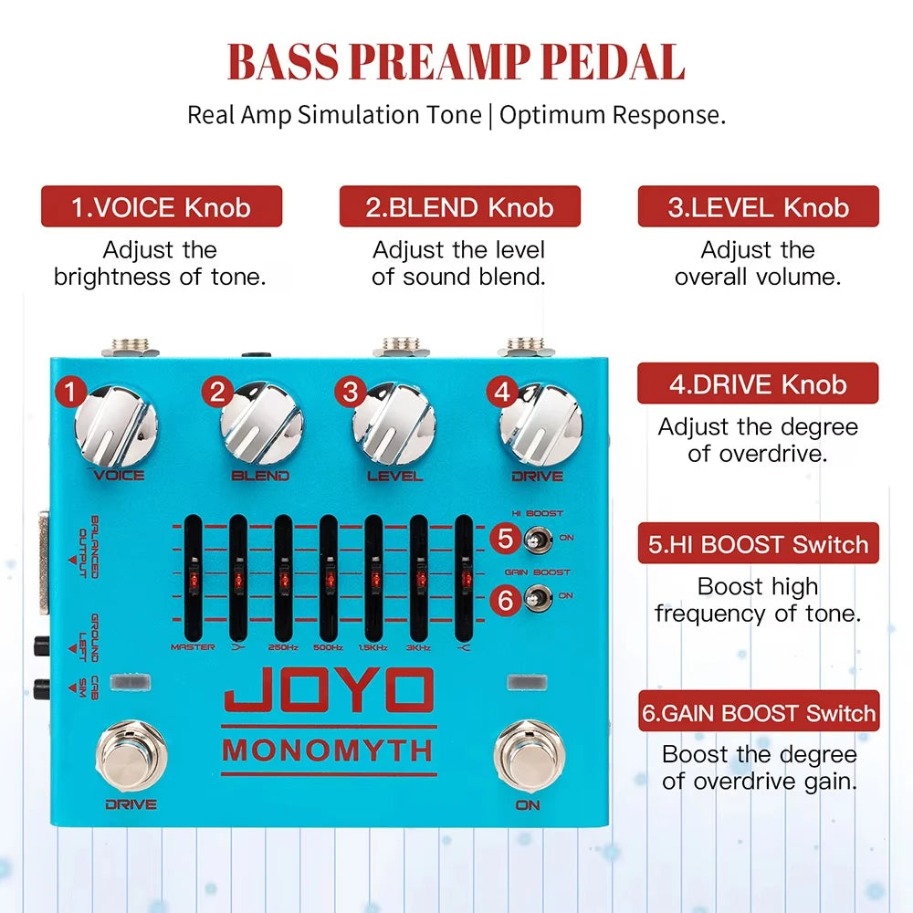 Bass Preamp Effect Pedal 6-Band Graphic EQ