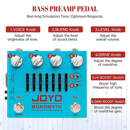 Bass Preamp Effect Pedal 6-Band Graphic EQ